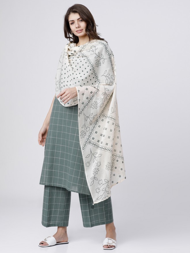 Vishudh Women Green Checked Kurta Sets 